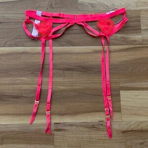 Savage X FENTY Coral Red Heart Garter Belt Elastic Stretch 2X/3X NWOT